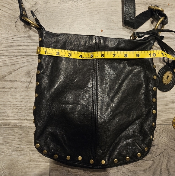 Fossil Black Leather Crossbody Bagwith Gold Studs - Picture 6 of 13